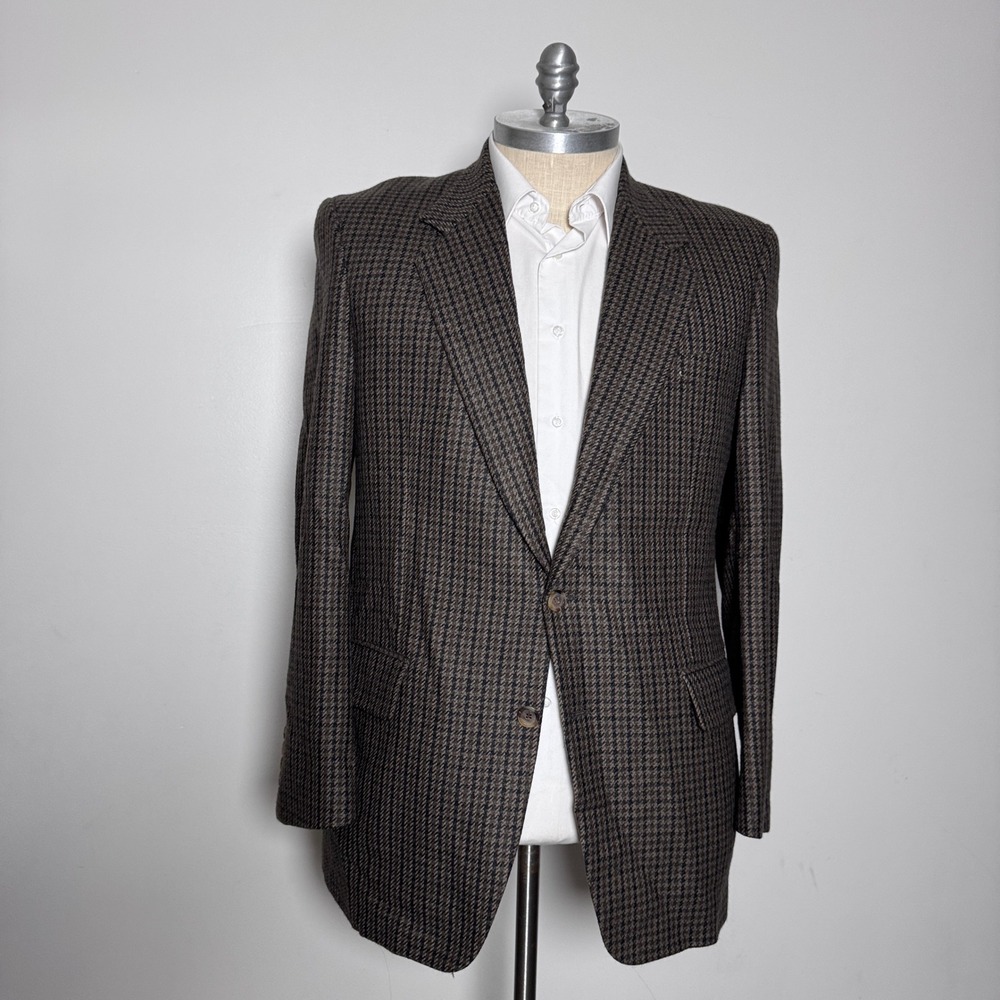 Samuelsohn Blazer Mens‎ 43L Brown Black Houndstooth Wool SB York Harry Rosen
